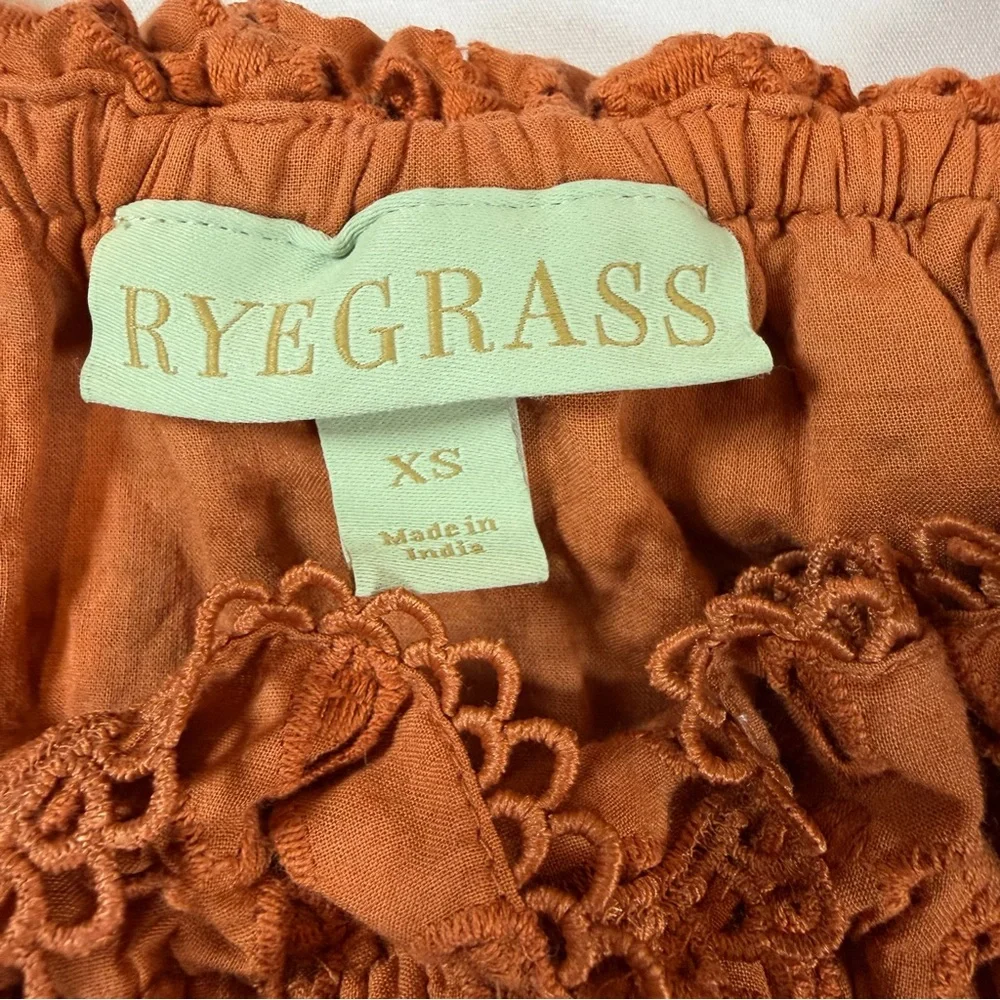 Ryegrass Ladies Sierra Burn Orange Eyelet Lace Off Shoulder Peasant Blouse- XS - Picture 4 of 9